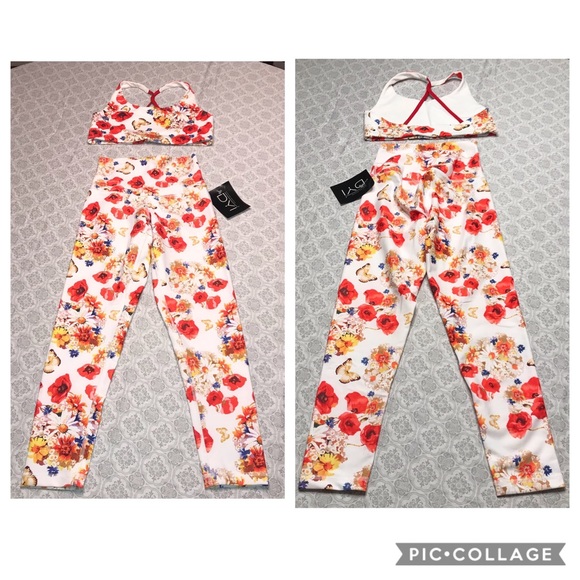 DYI Pants - DYI White/Orange Floral Bra and Legging Set